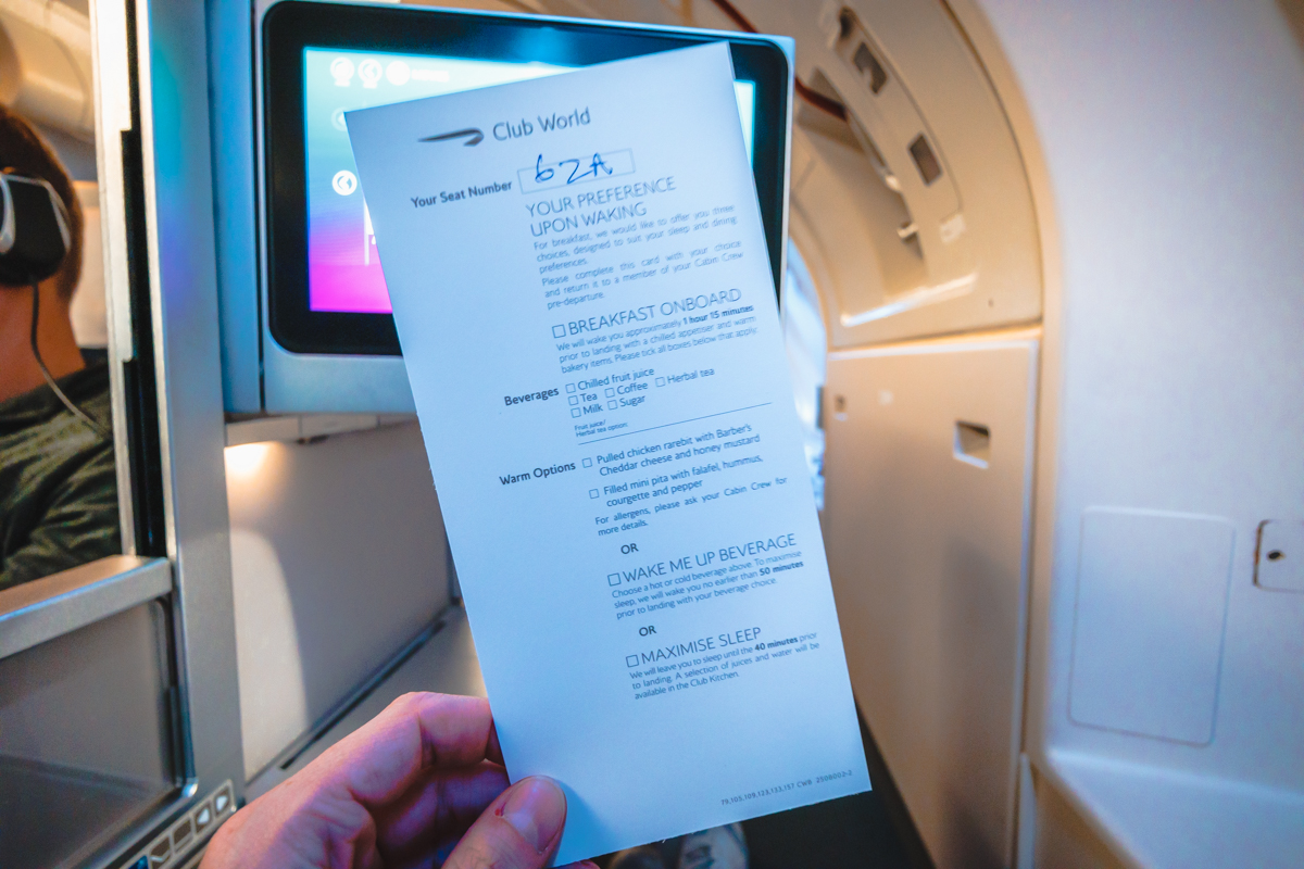 British Airways Boeing 747 Club World Business Class Breakfast Card
