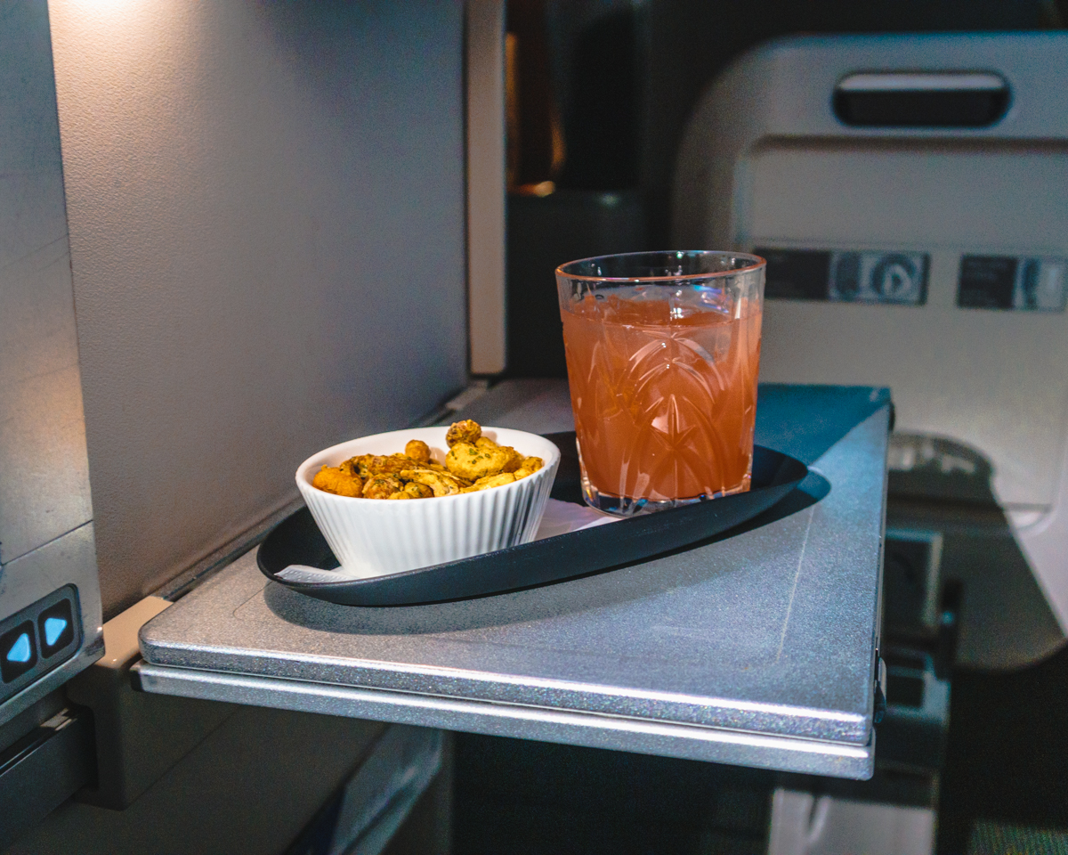 British Airways Boeing 747 Club World Business Class Gin Fizz and Nuts