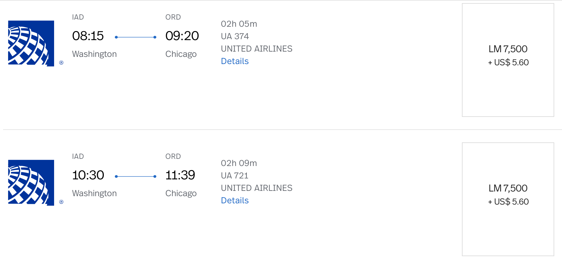 Booking IAD to ORD on United Booking IAD to ORD on United