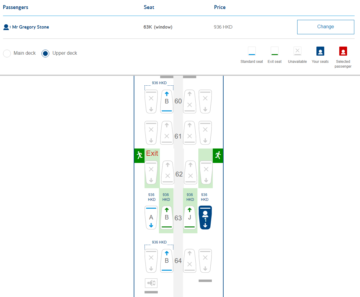 British Airways Seat Selection Charges