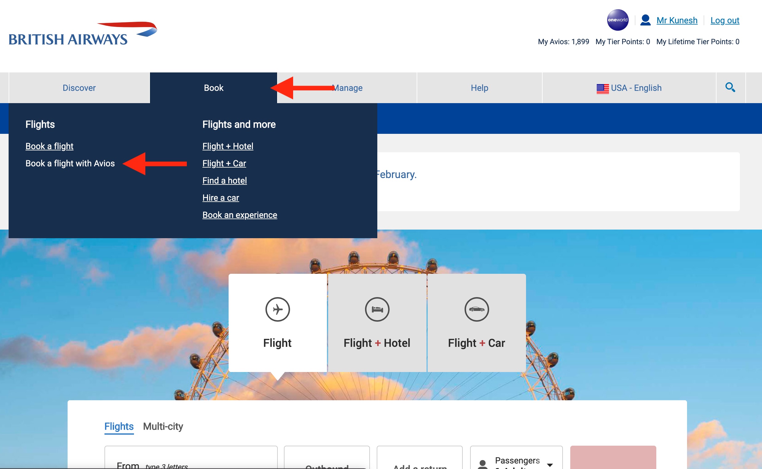 Click The Book With Avios Button