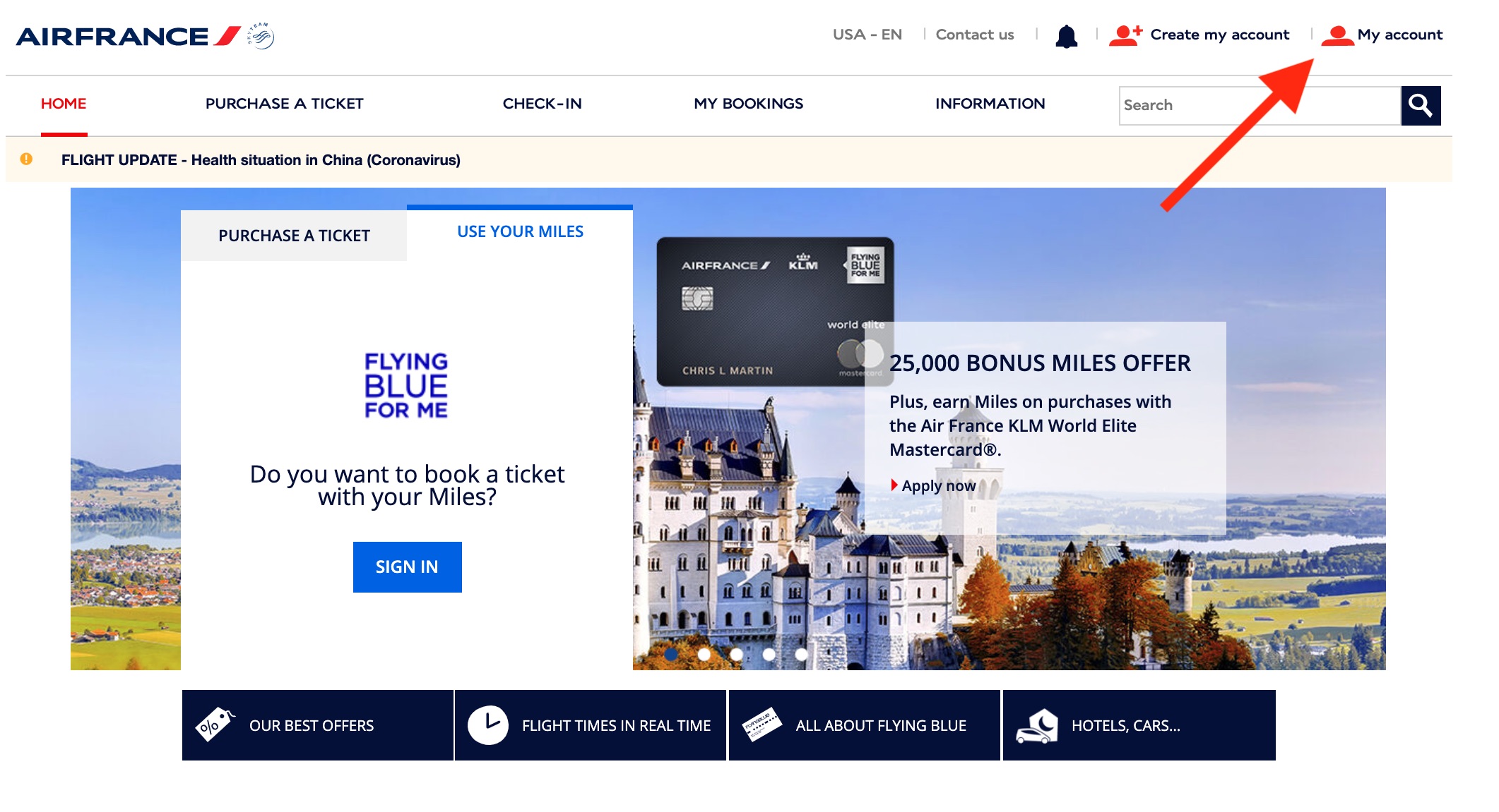 Click The My Account Button At The Top of The Screen Click The My Account Button At The Top of The Screen air france website