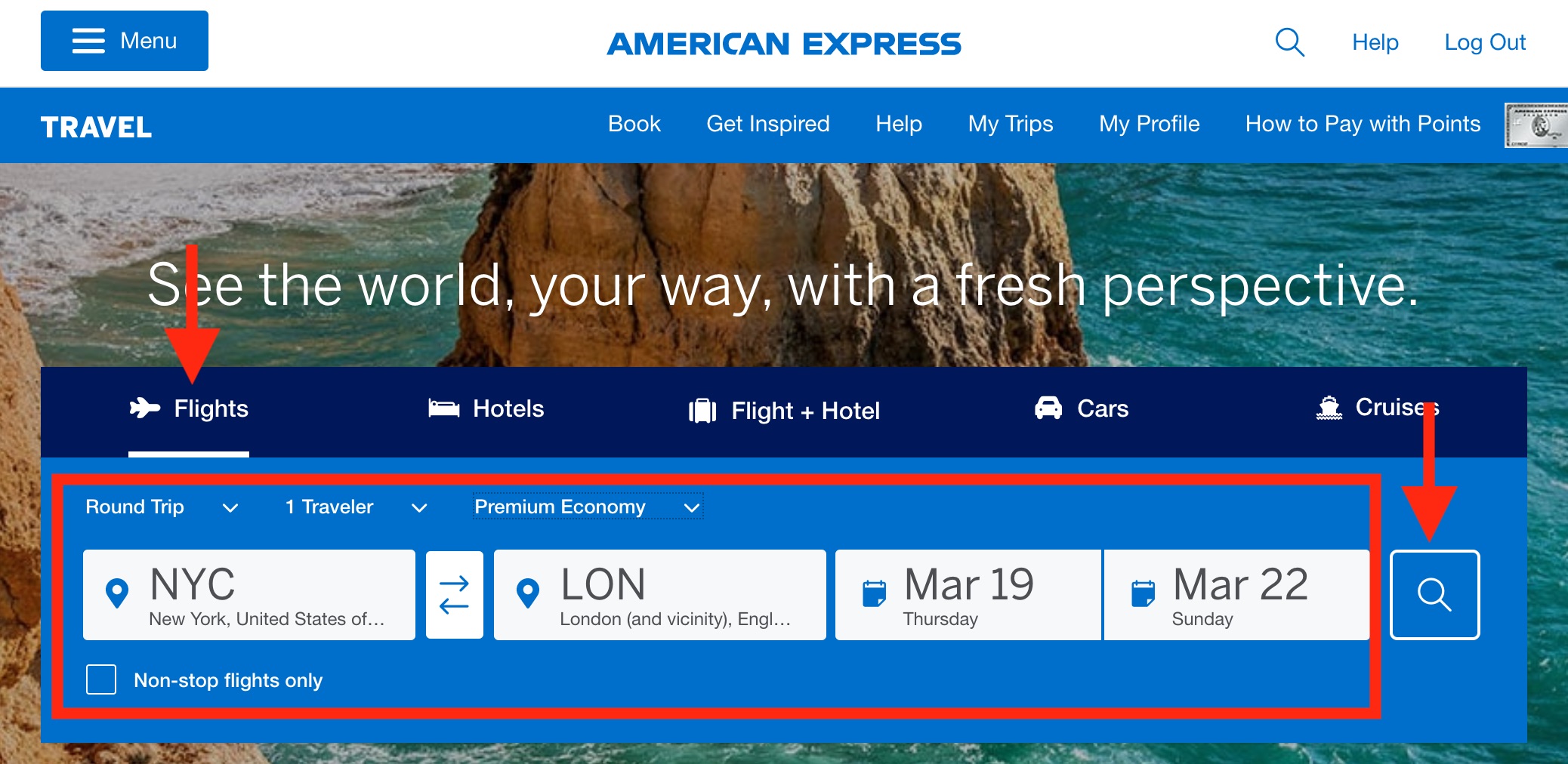 Enter Your Flight Details and Start Your Search amex travel portal