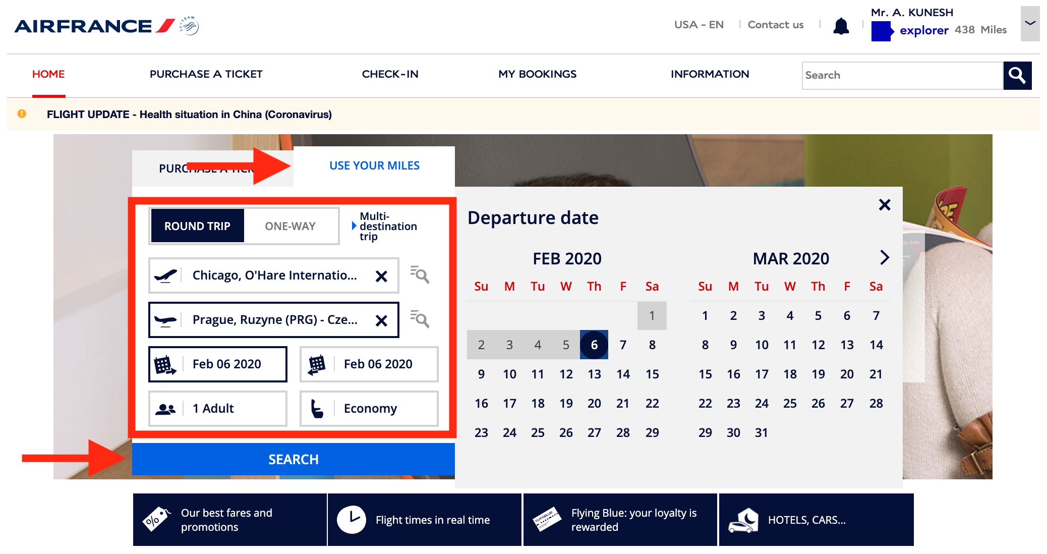 Enter Your Flight Details on the Air France Homepage Enter Your Flight Details on the Air France Homepage