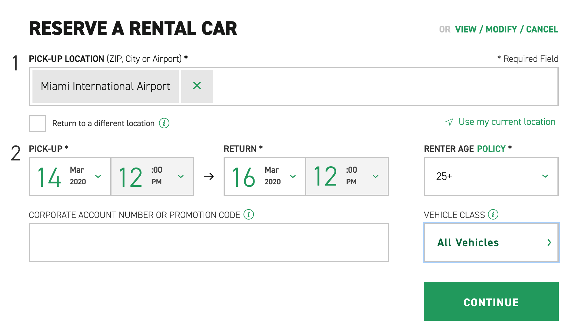 Enterprise Rental Screen