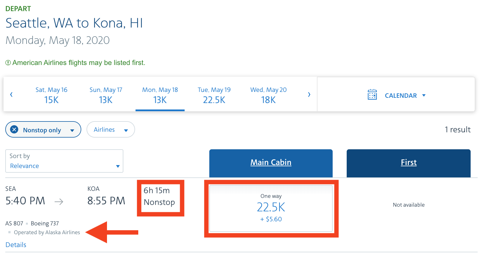 Finding Alaska Award Space on AA.com