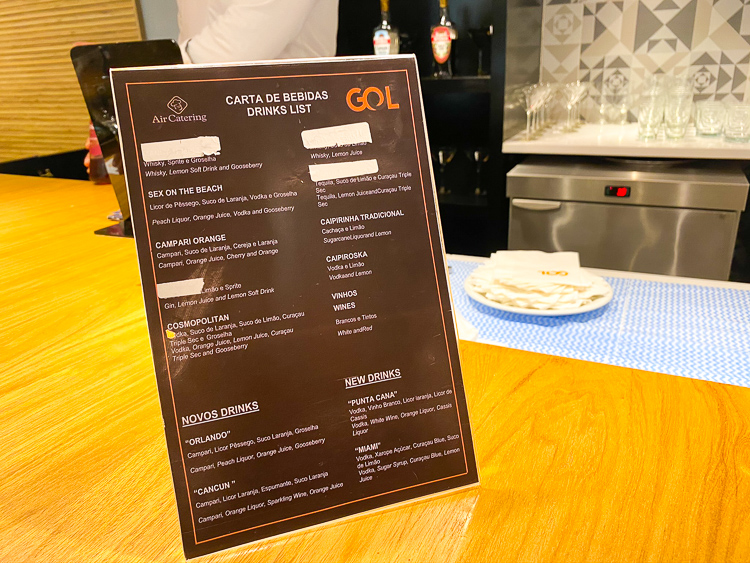 GOL Premium Lounge Drink Menu