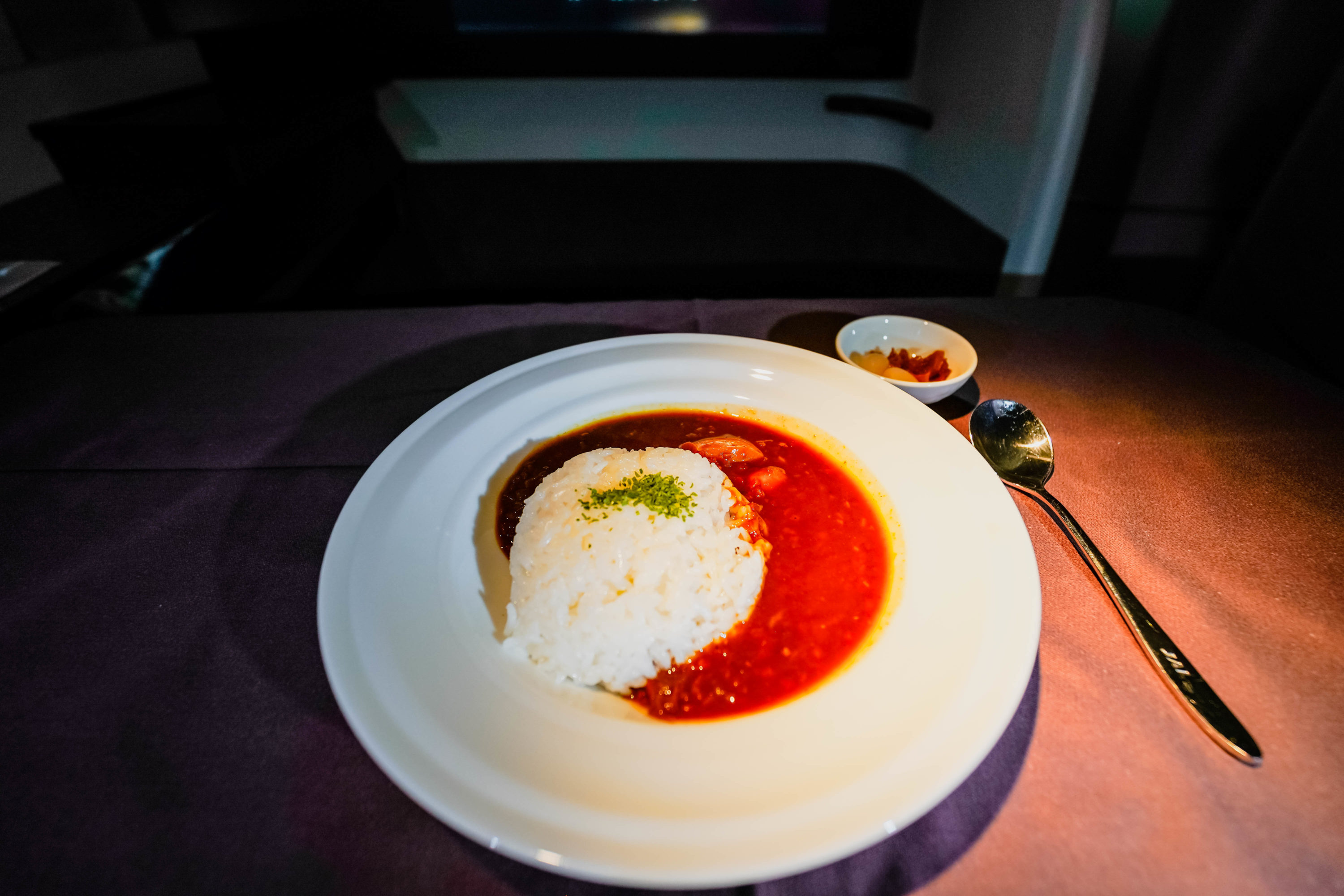 Japan Airlines Boeing 777 300ER First Class Japanese chicken curry