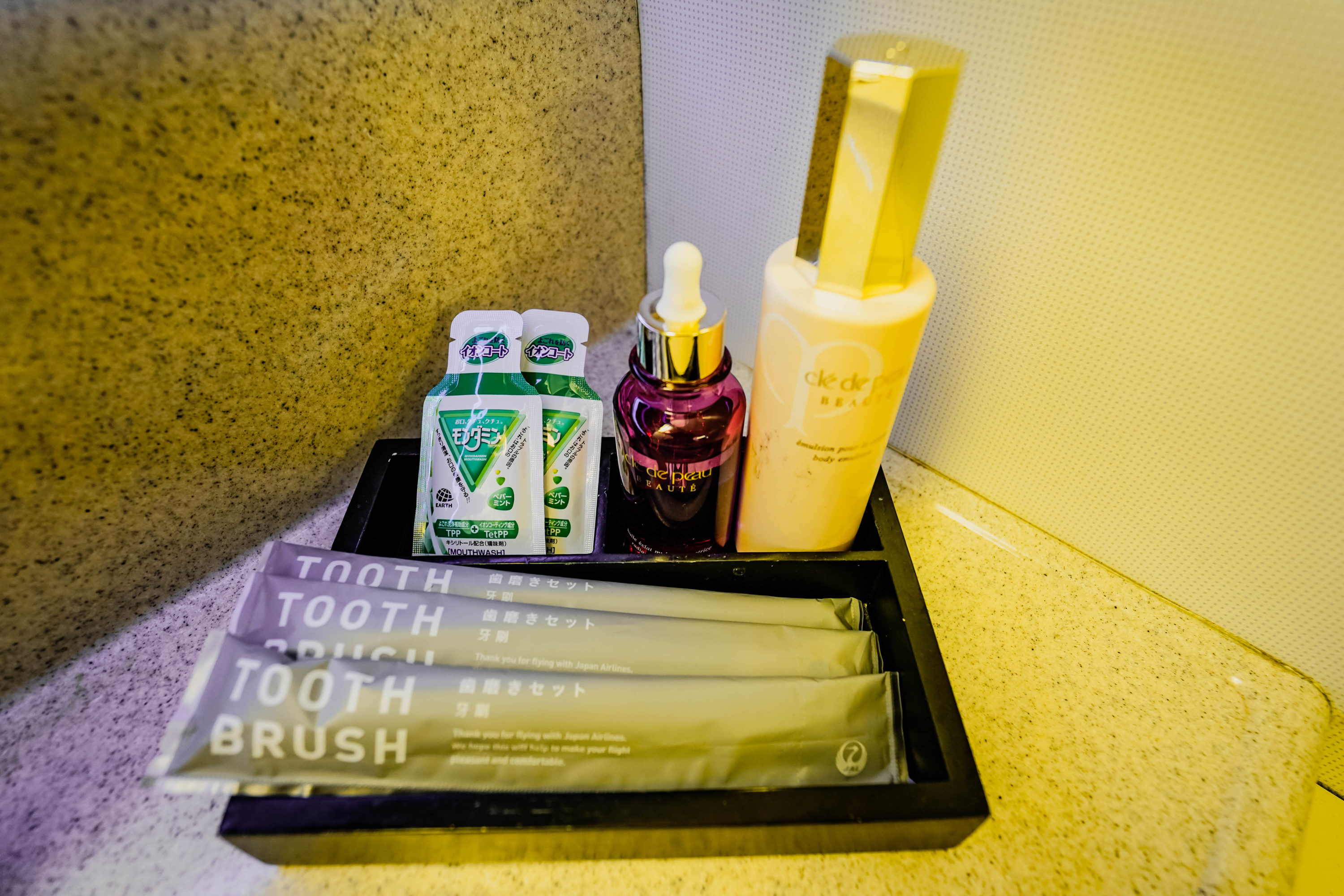 Japan Airlines Boeing 777 300ER First Class Washroom amenities