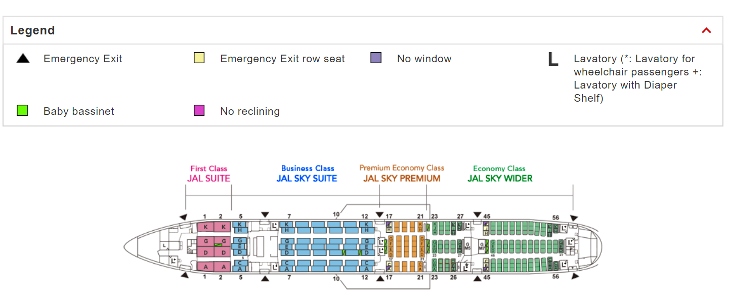 Japan Airlines Boeing 777 300ER Seat Map
