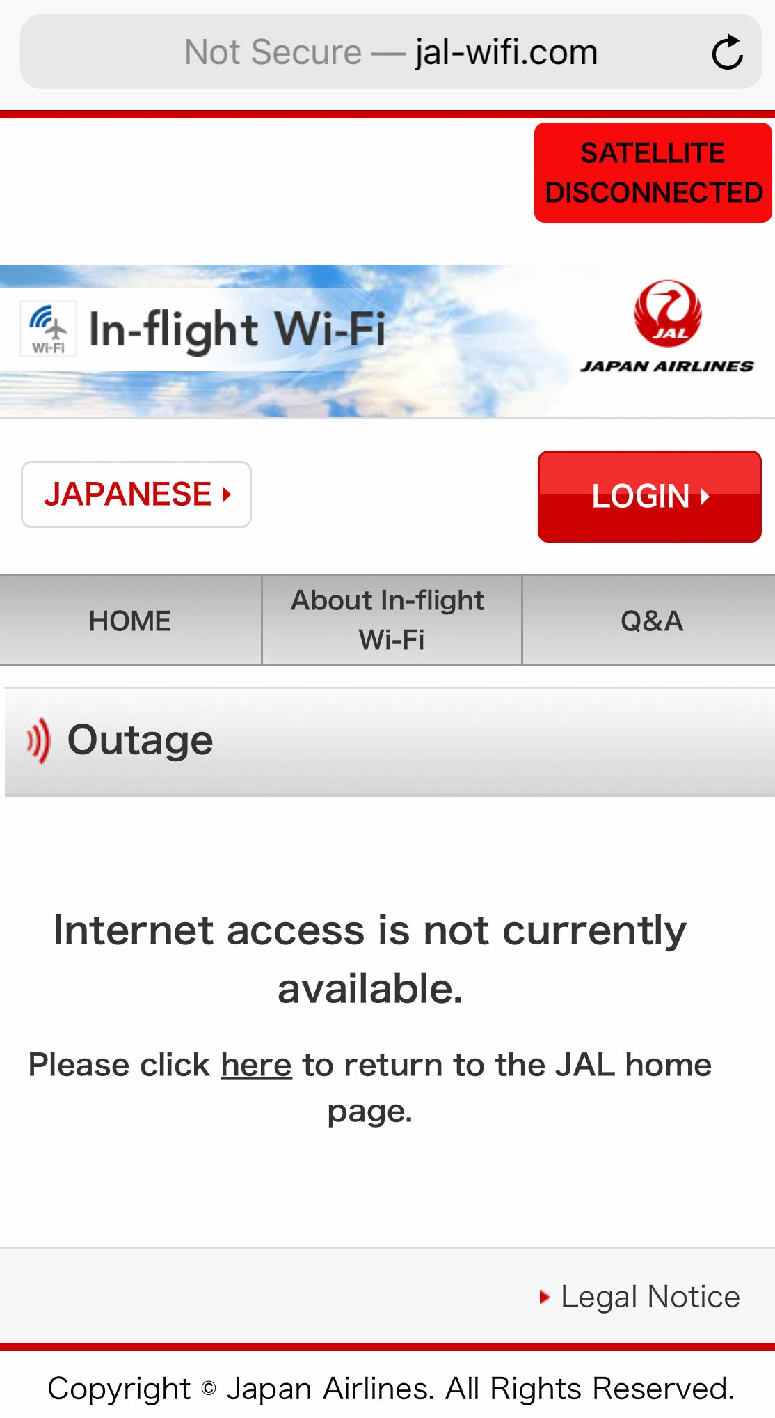 Japan Airlines Boeing 777 300ER WiFi