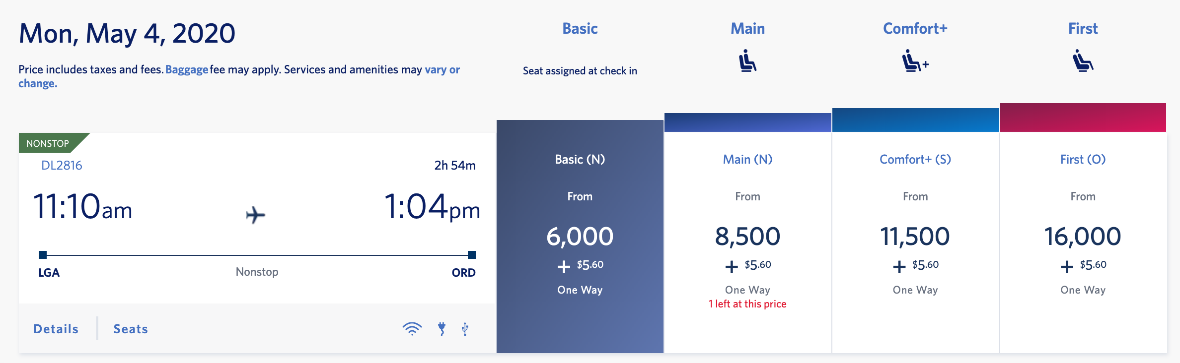 LGA ORD on A Delta Air Lines SkyMiles Award