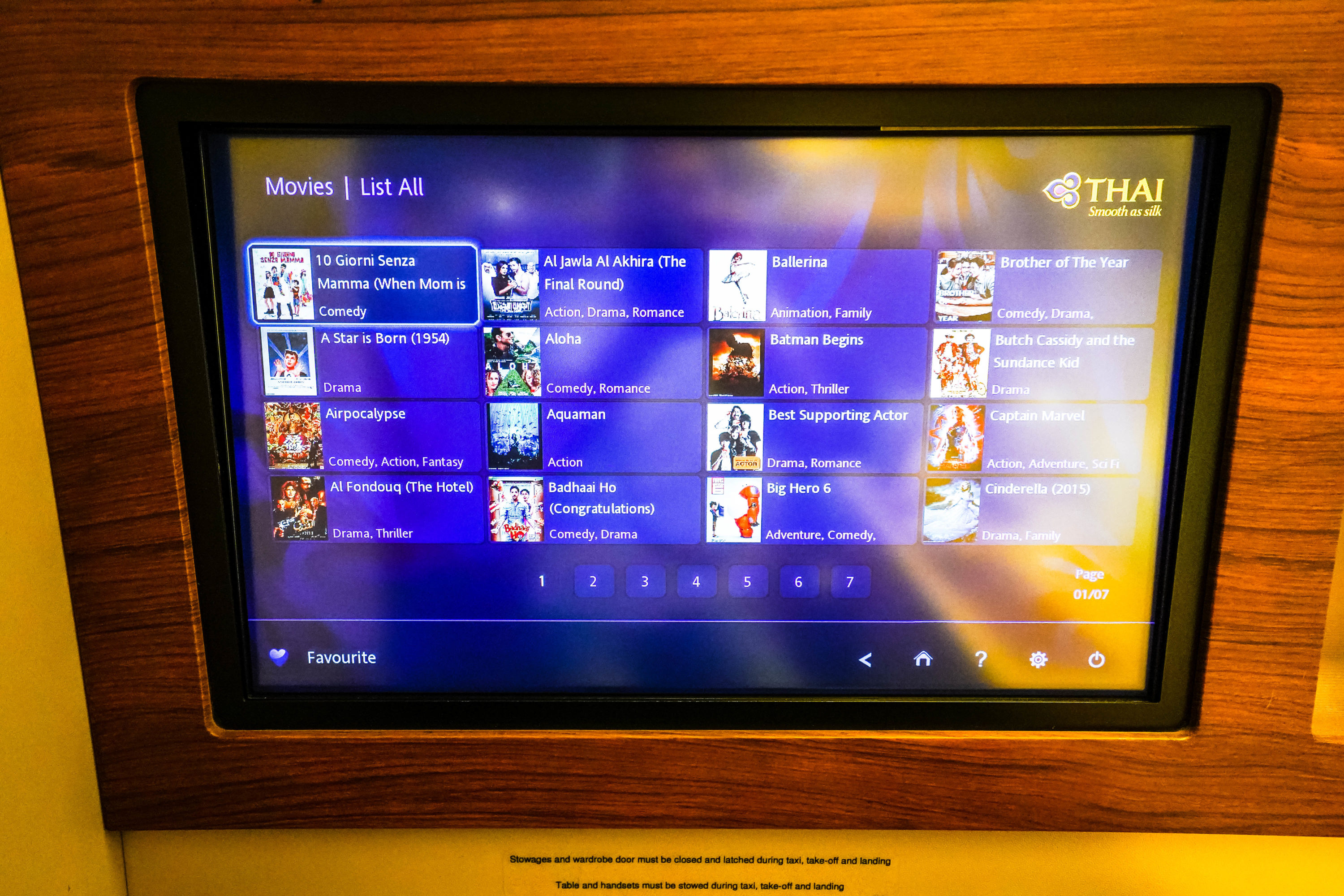 Thai Airways Boeing 747 400 First Class Movie selection