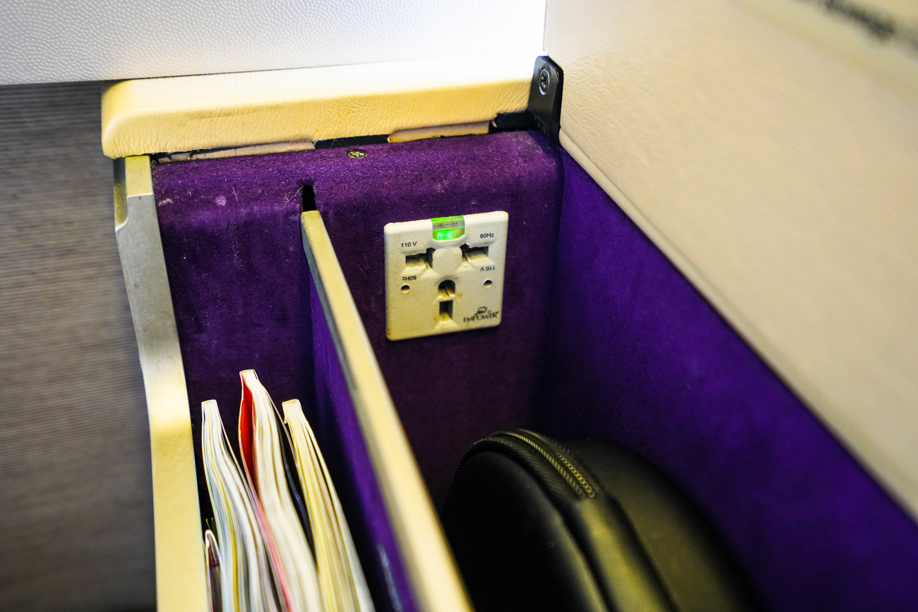 Thai Airways Boeing 747 400 First Class Universal power outlet