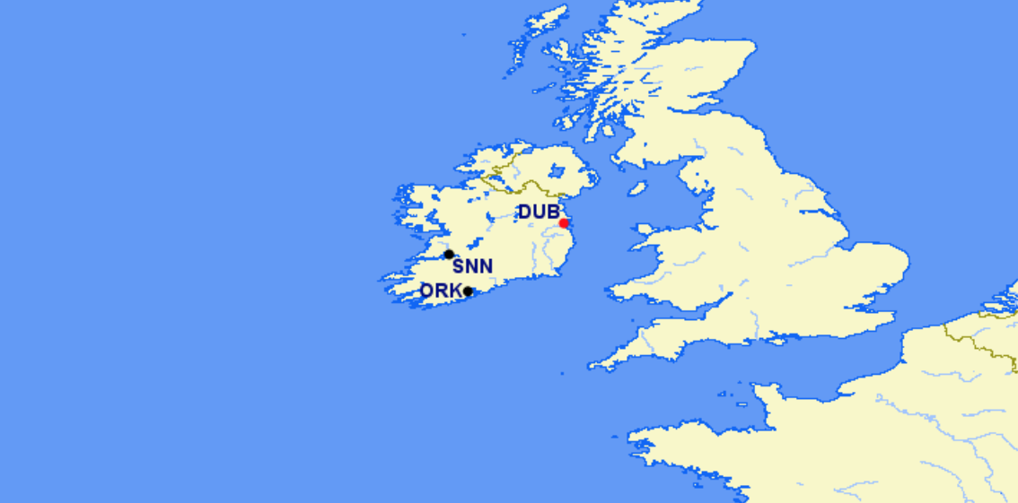 Aer Lingus hubs and focus cities
