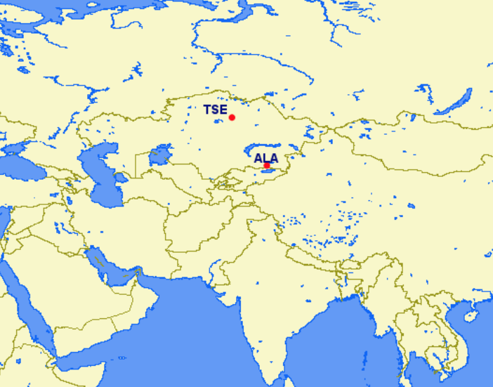 Air Astana hubs and focus cities