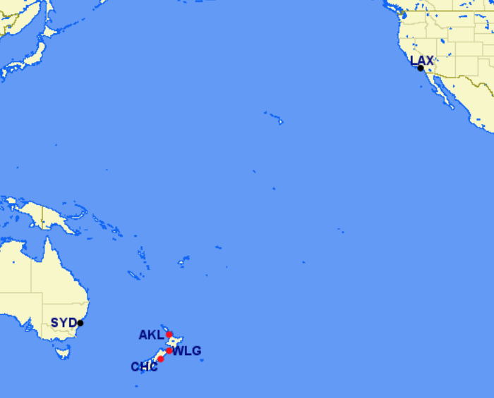 Air New Zealand hubs and focus cities