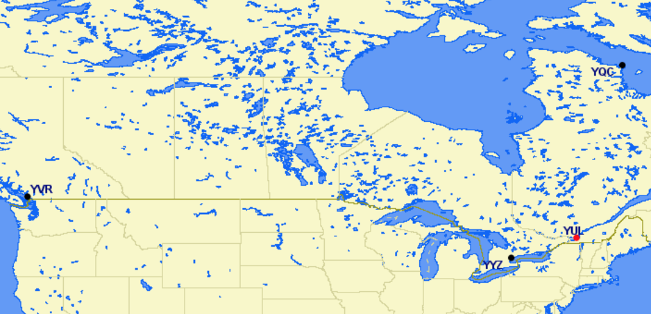Air Transat hubs and focus cities