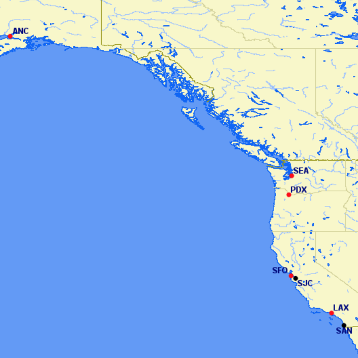 Alaska Airlines hubs and focus cities