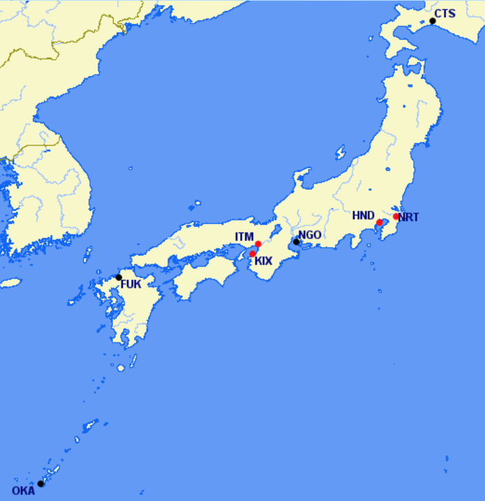 All Nippon Airways hubs and focus cities