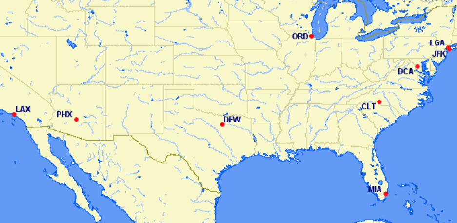American Airlines hubs and focus cities