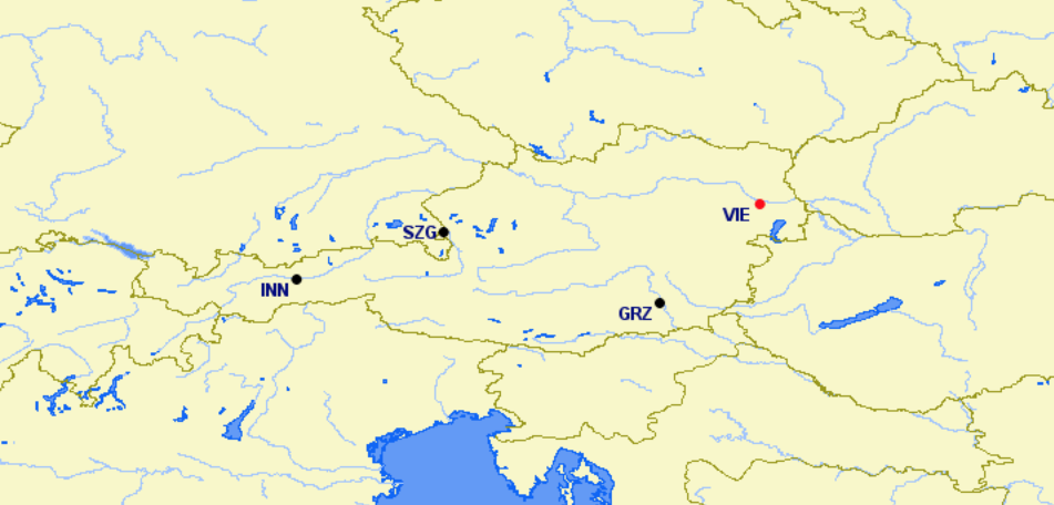 Austrian Airlines hubs and focus cities