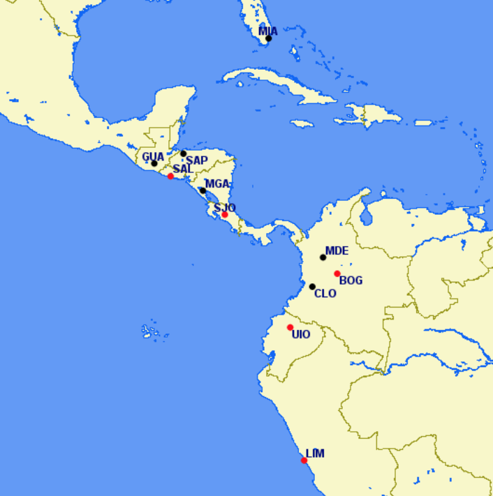 Avianca hubs and focus cities