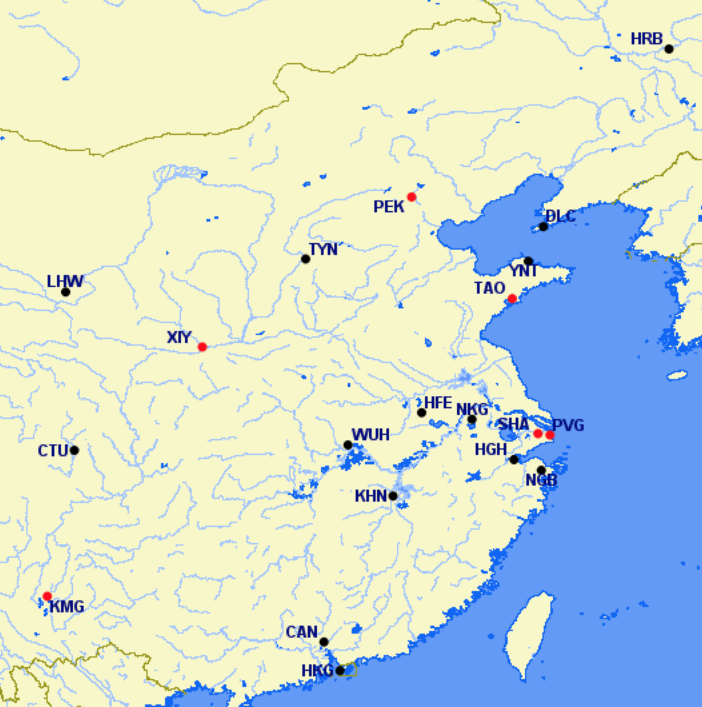 China Eastern hubs and focus cities