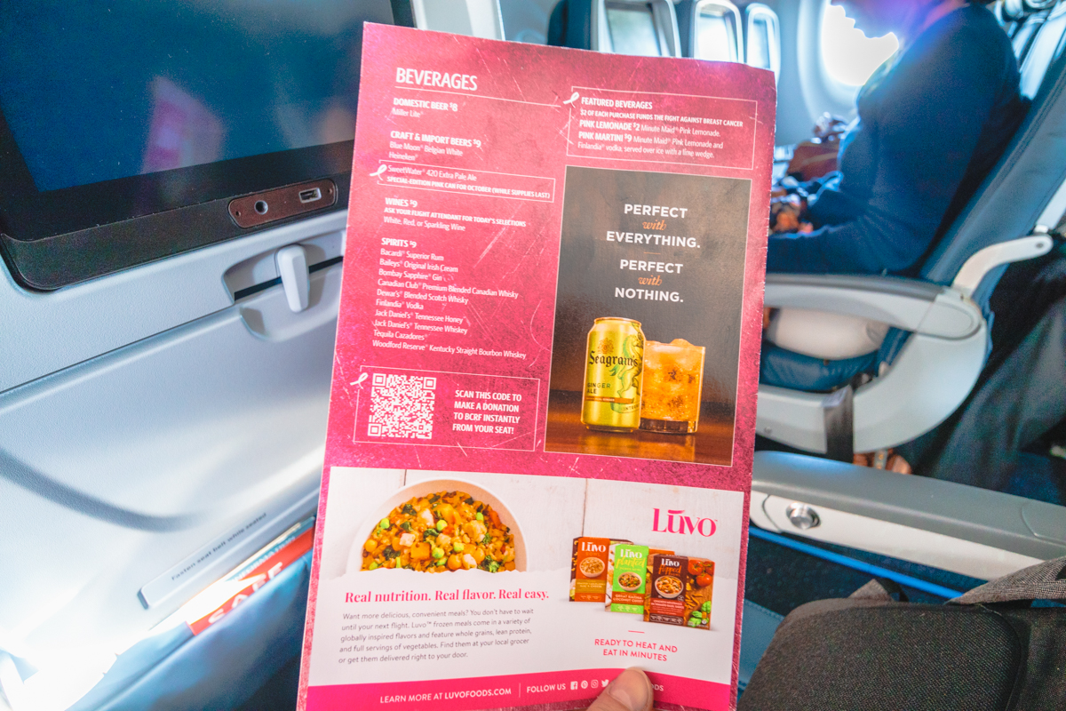 Delta Airbus A220 Economy Class Menu Beverages
