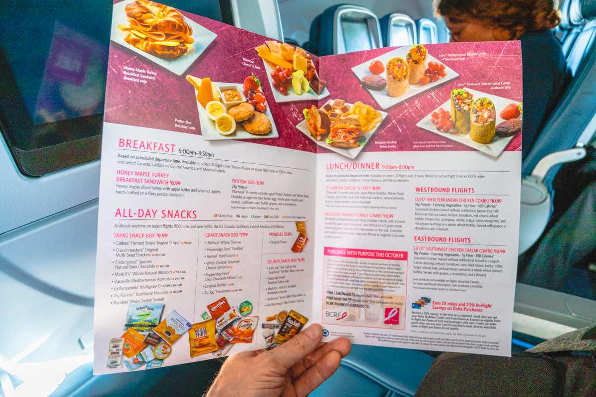 Delta Airbus A220 Economy Class Menu
