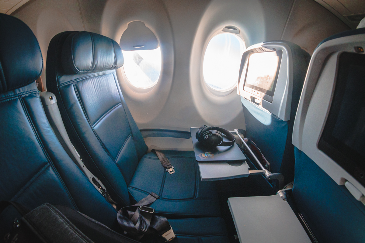 Delta Airbus A220 Economy Class Seat with Tray Table Down