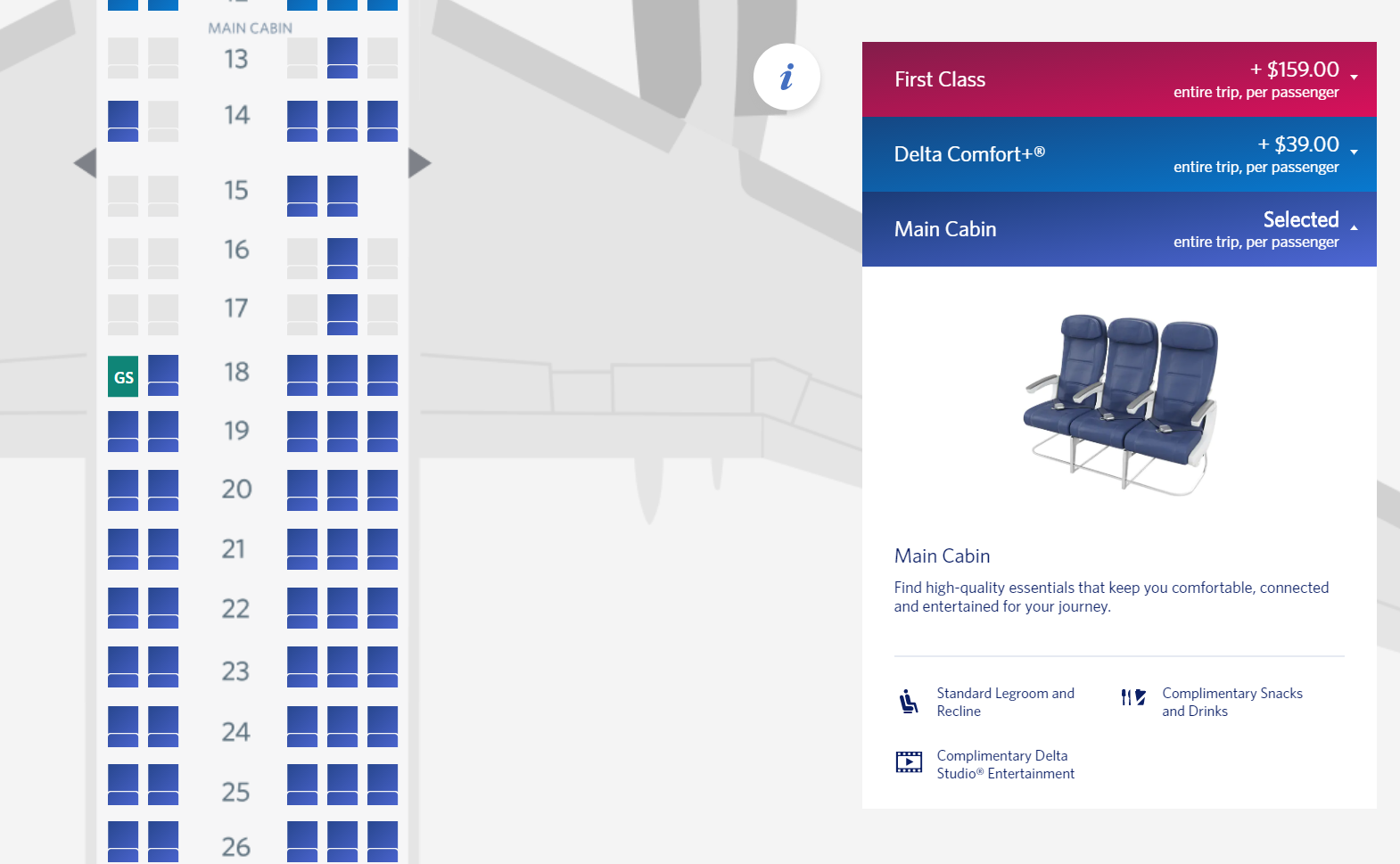 Delta Airbus A220 Main Cabin Seat Map