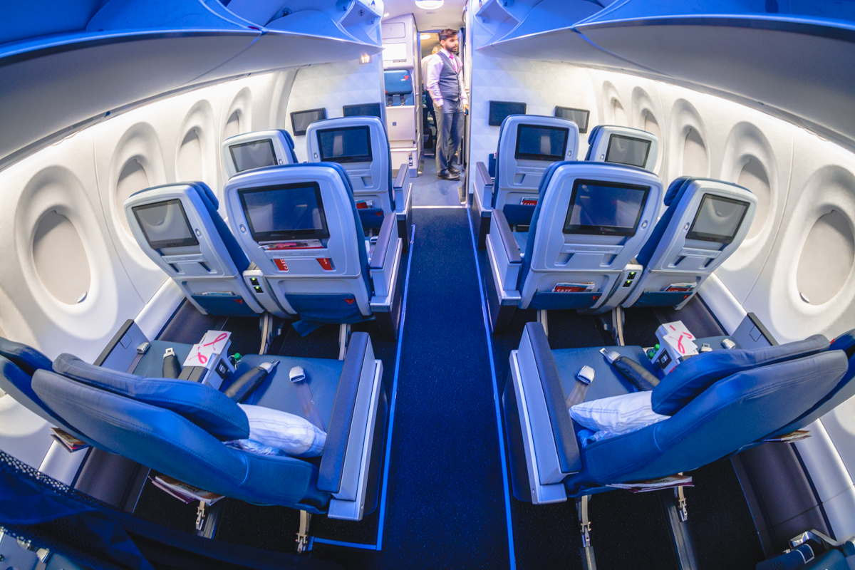 Delta A321 first class Delta Airbus A220 First Class Cabin from Rear
