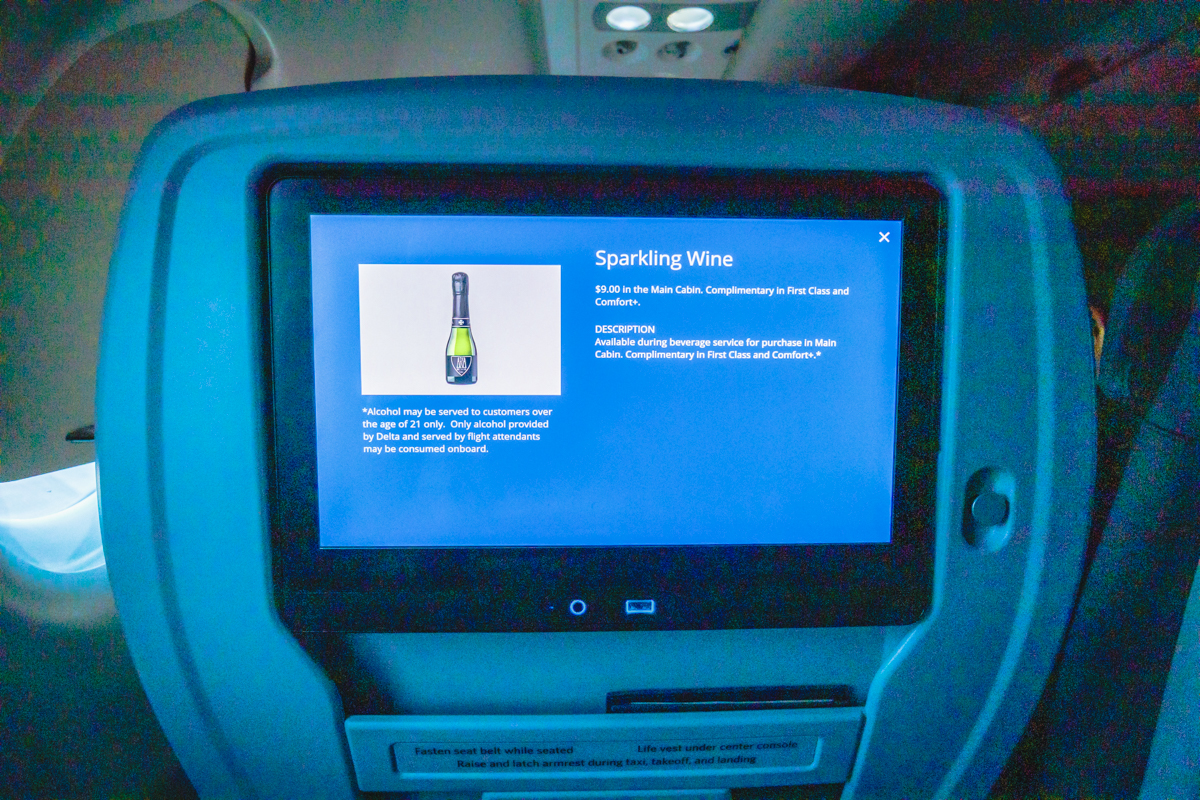 Delta Airbus A220 First Class IFE Menu