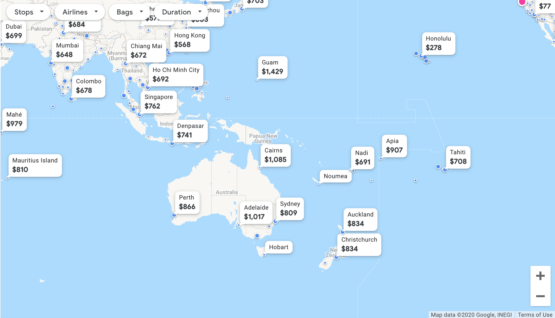 Google Flights Flexible Dates results