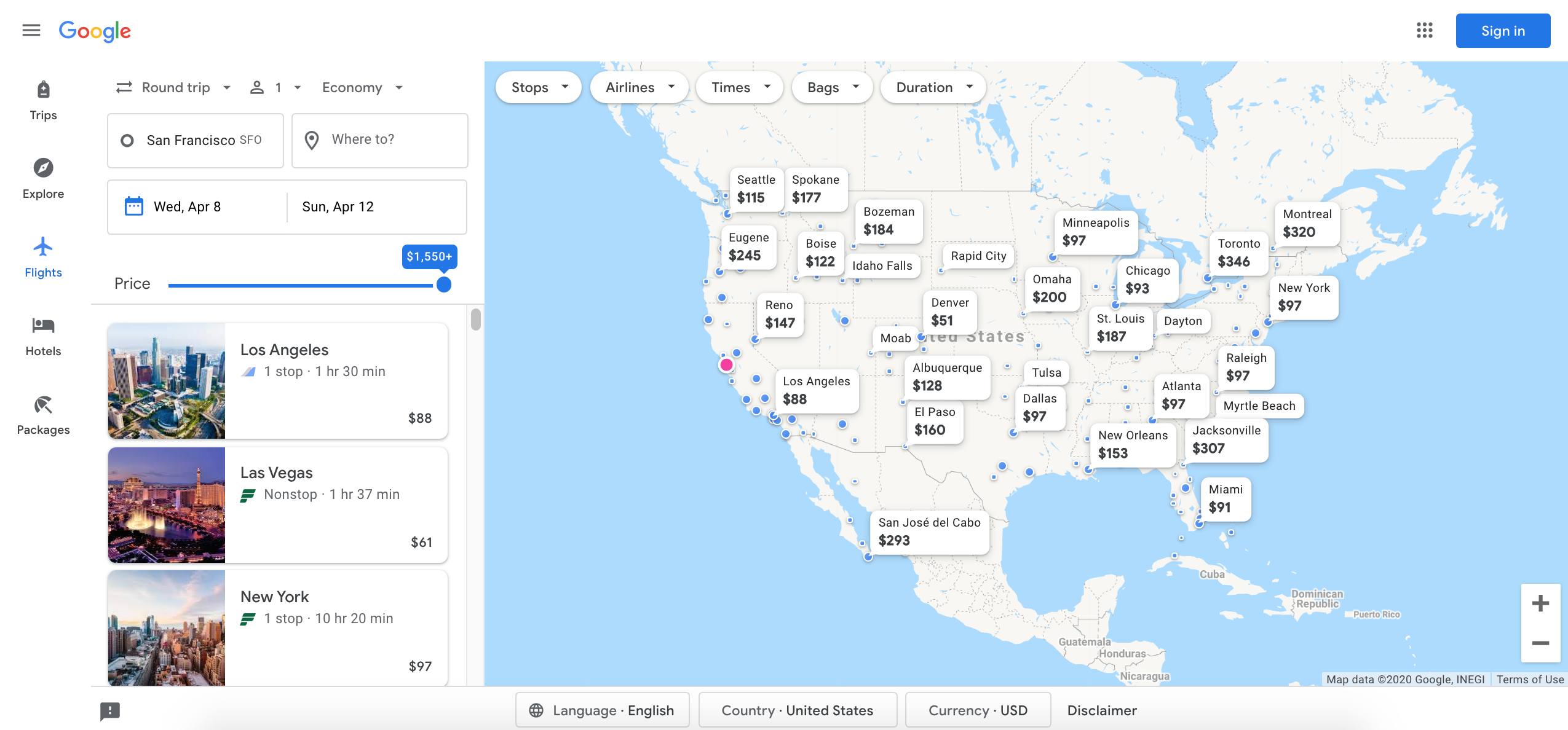 Google Flights More Destinations Map