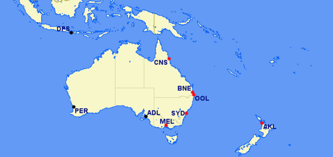 Jetstar hubs and focus cities