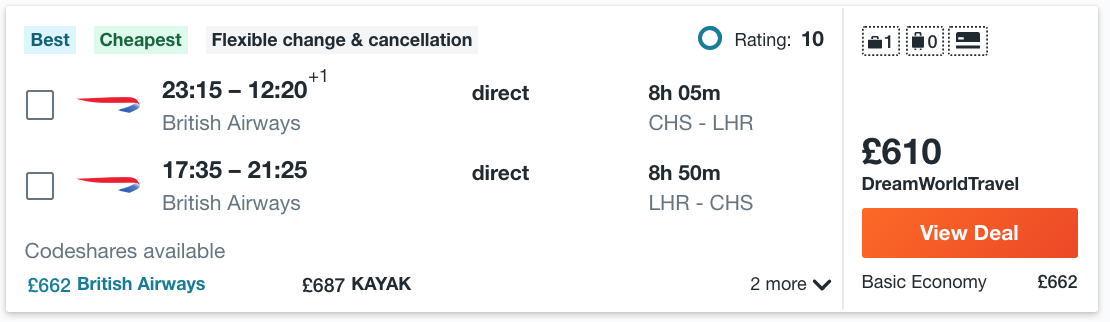 Kayak GBP Price