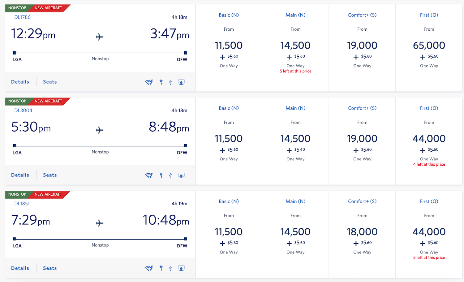 LGA to DFW on Deltas A220 Pricing