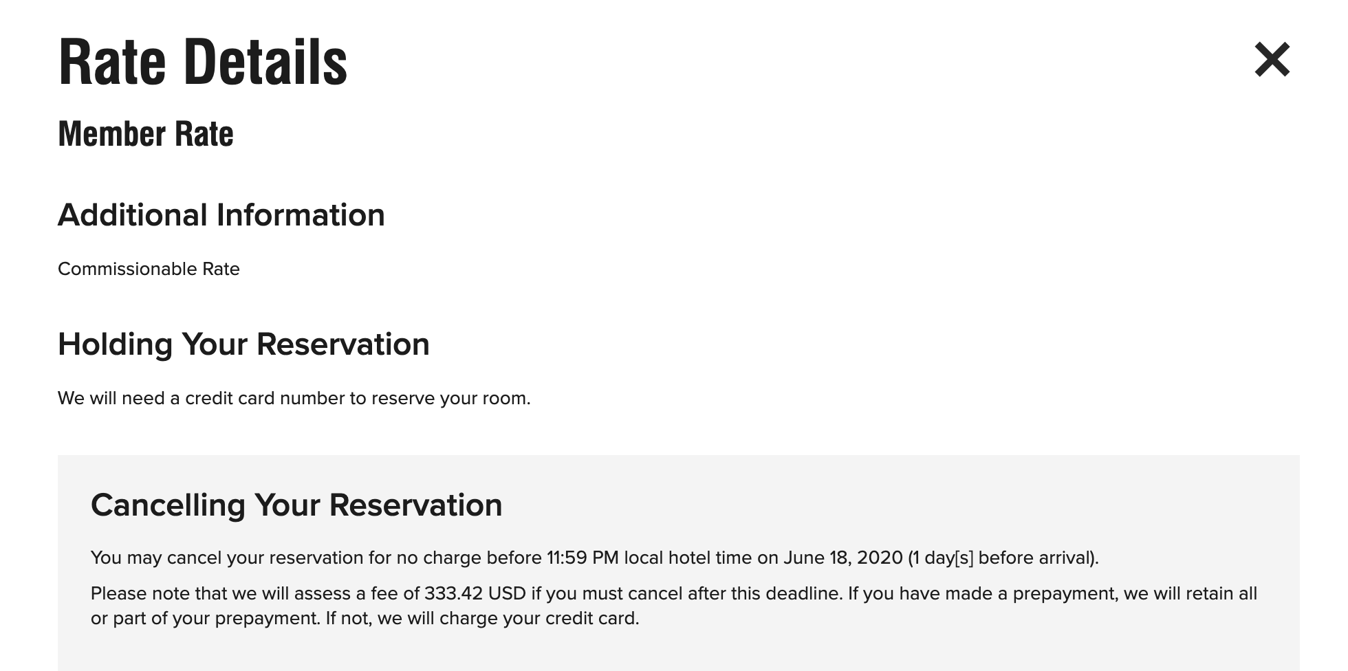 Marriott Cancellation Standard Member Rate