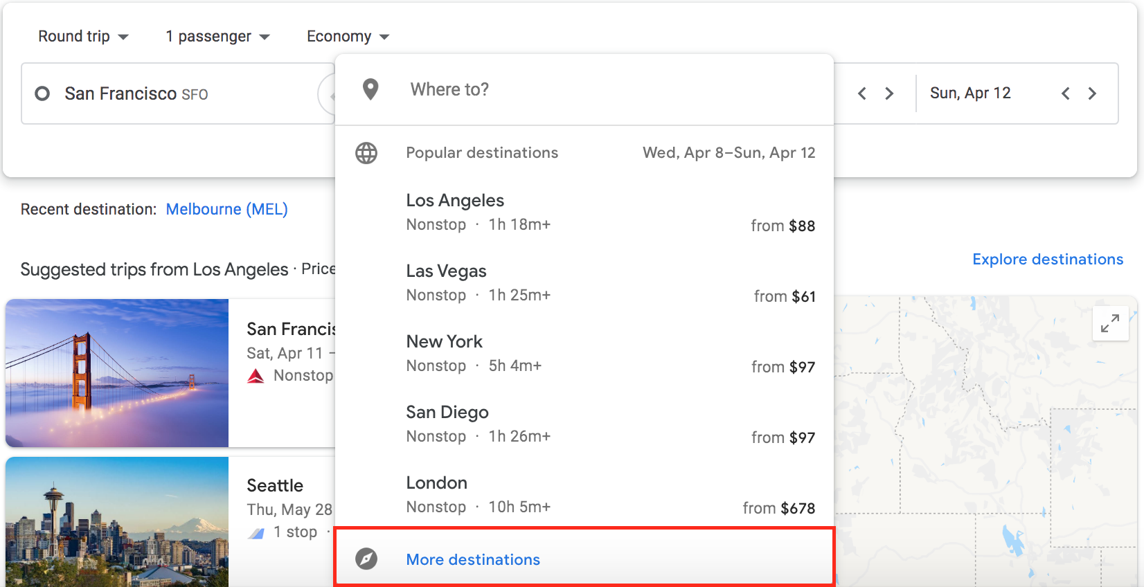 More destinations Google Flights