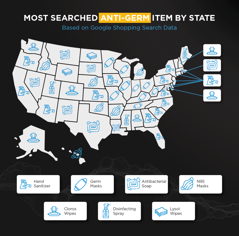 Most Searched Anti Germ Term by US State MAP
