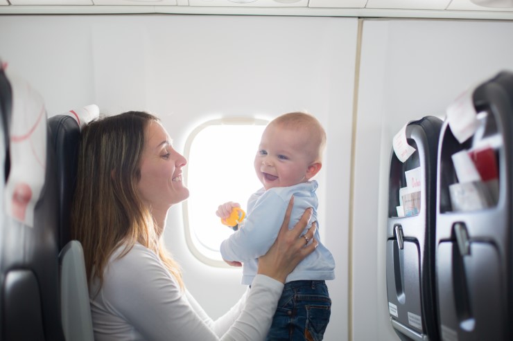 Mother and Lap Child Baby on Airplane