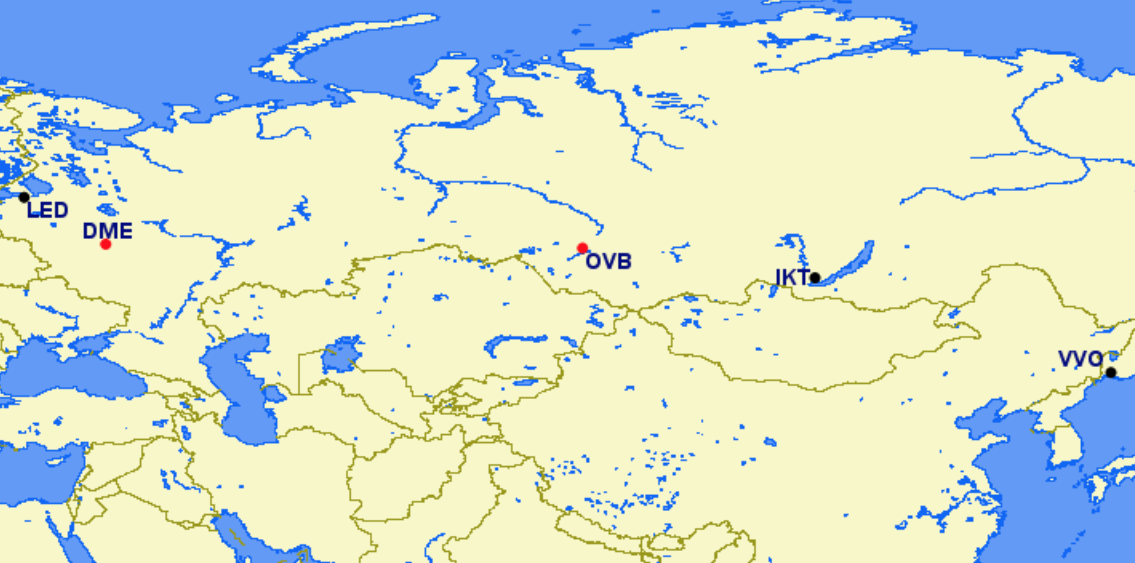 S7 Airlines hubs and focus cities