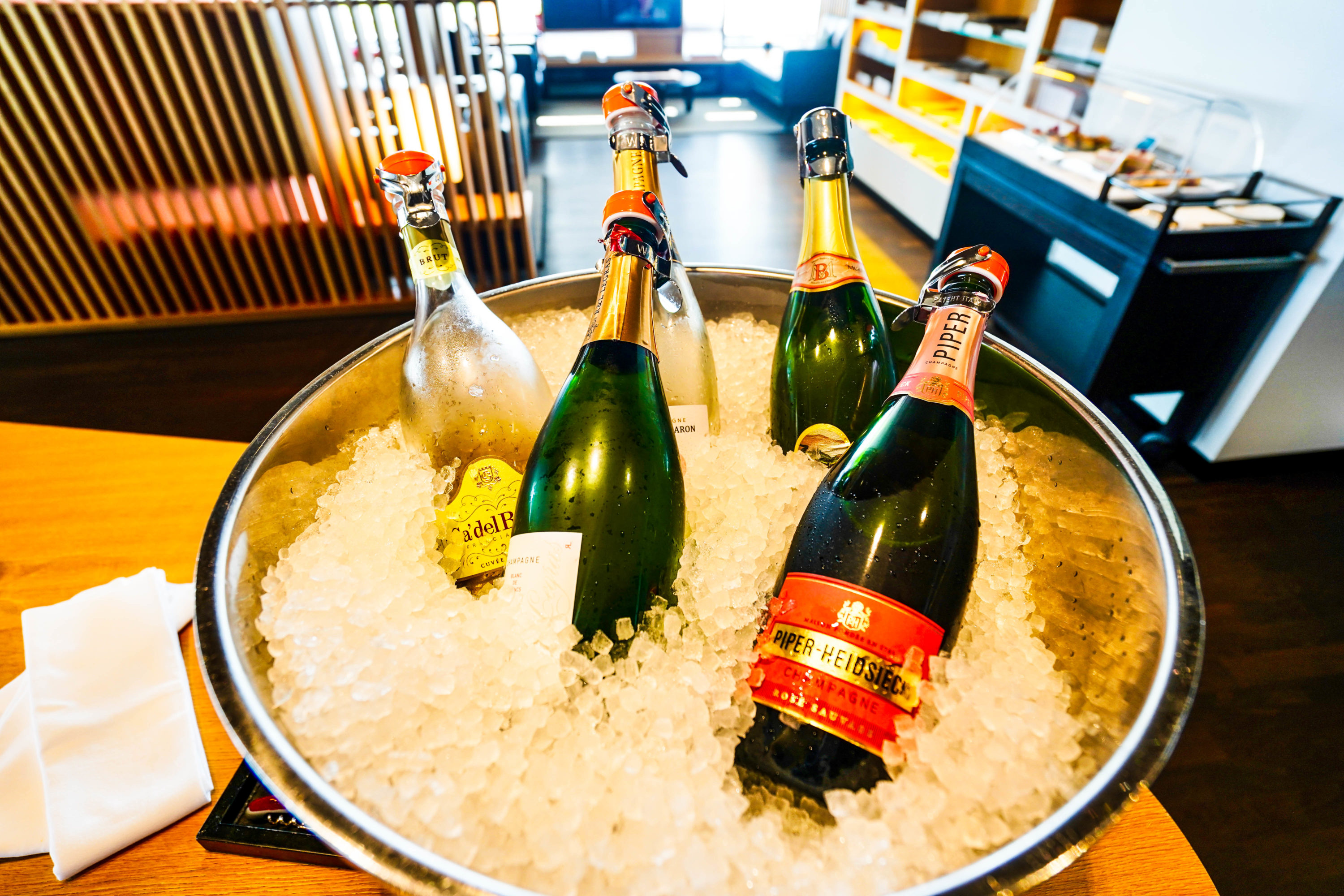 SWISS Air First Class Lounge Champagne selection