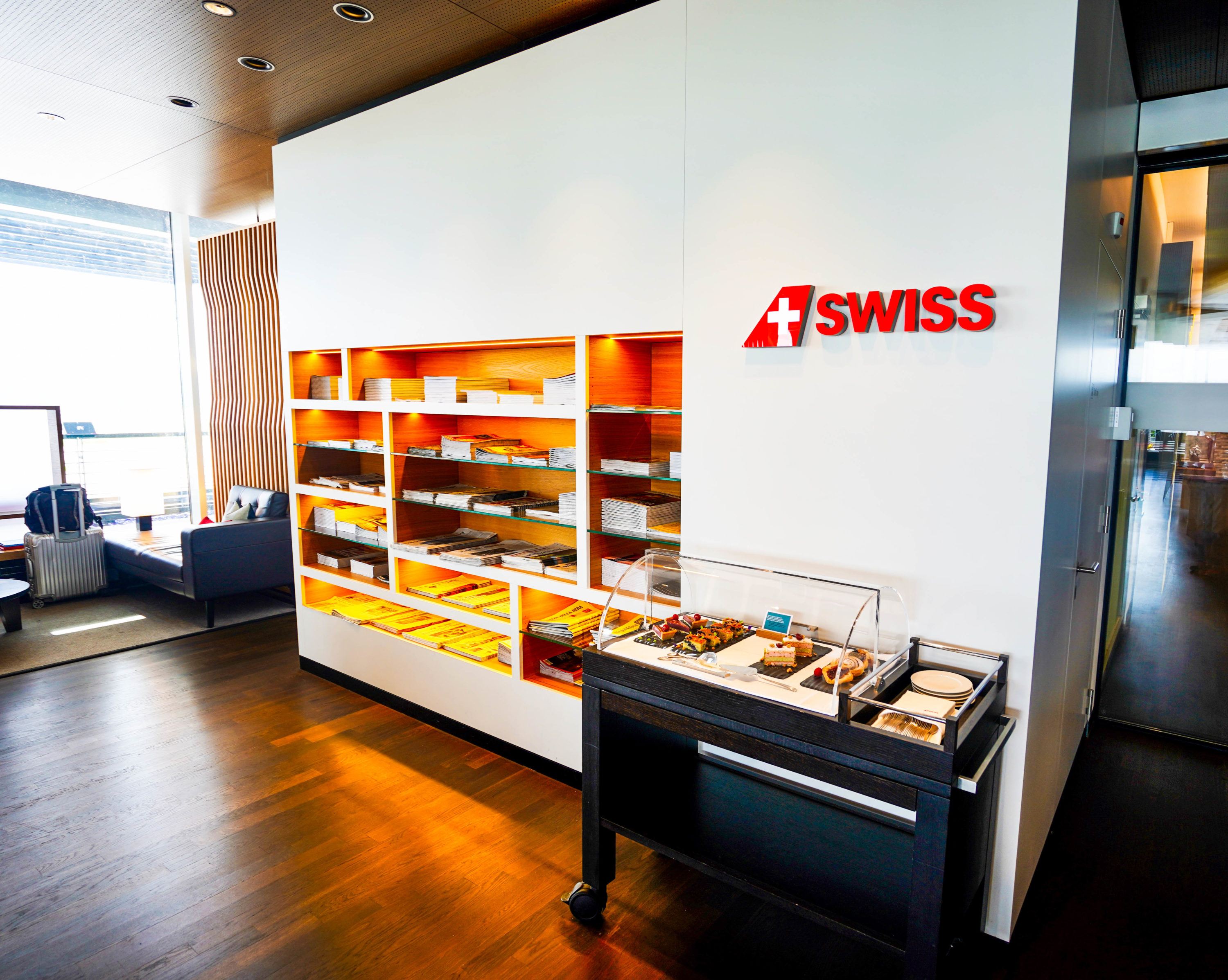 SWISS First Class Lounge Magazine rack