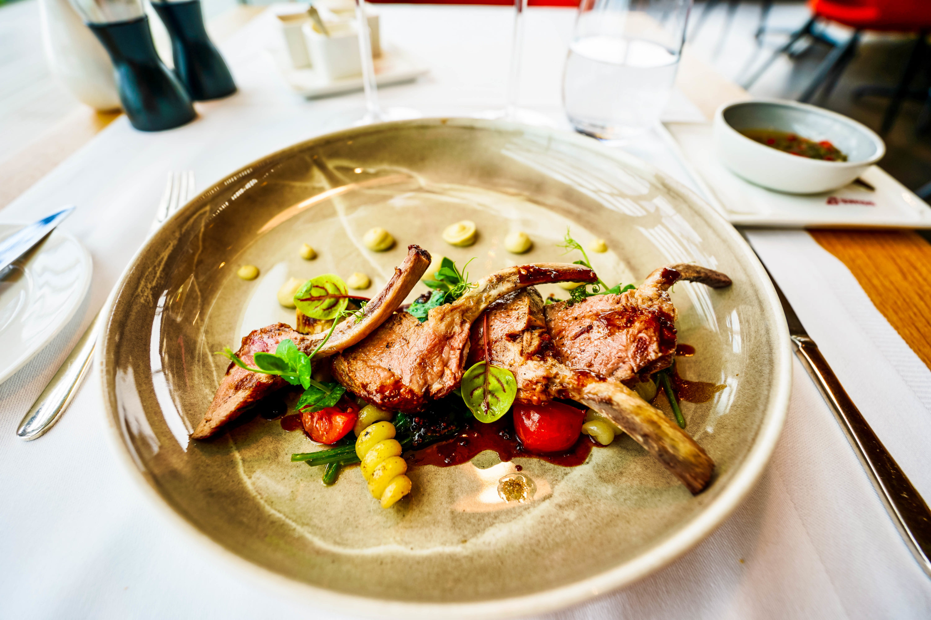 SWISS First Class Lounge Roasted lamb chops