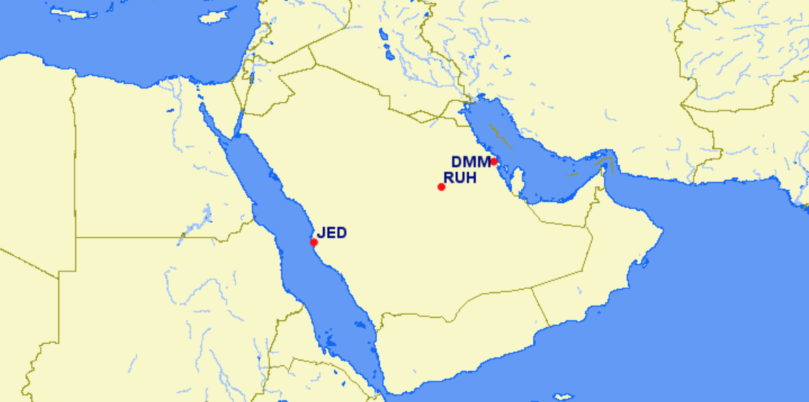 Saudia hubs and focus cities