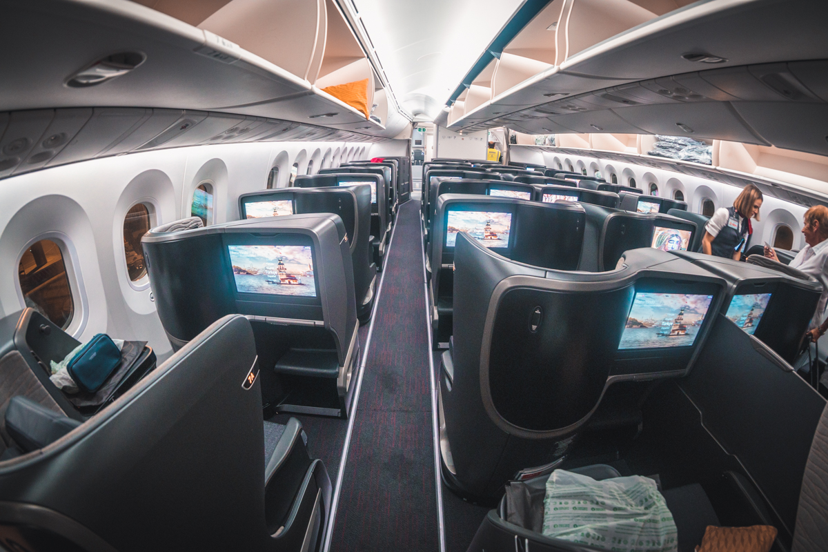 Turkish Airlines Boeing 787 9 Business Class Cabin from Rear