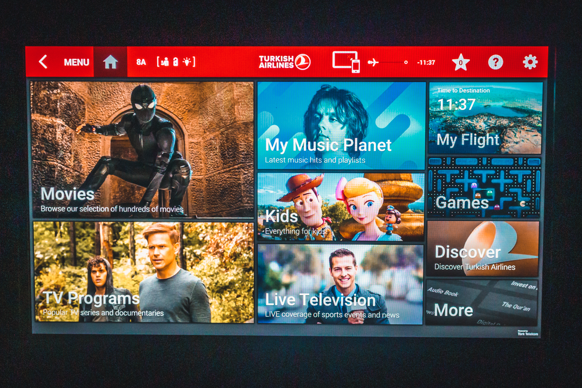 Turkish Airlines Boeing 787 9 Business Class IFE Menu